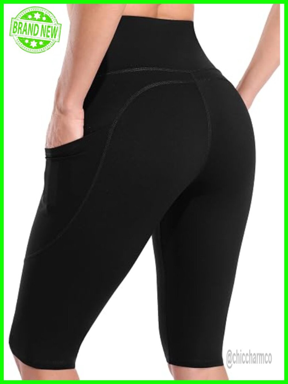 High Waist Biker Shorts With Pockets 12" Workout Running Shorts